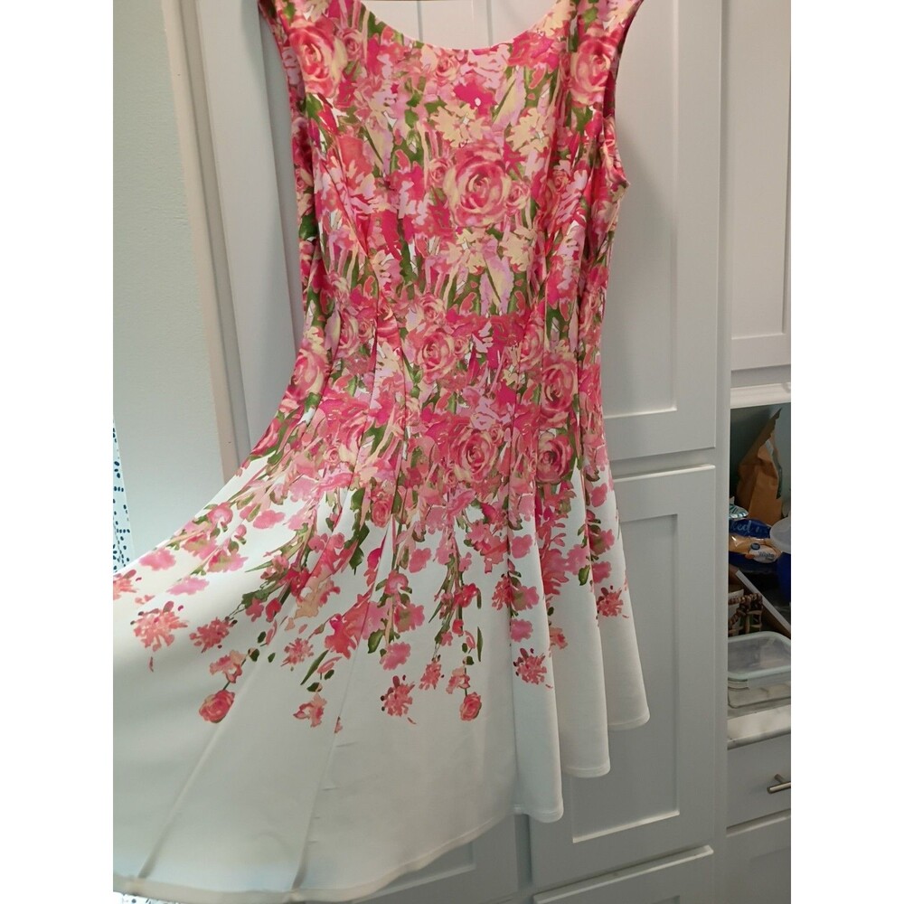 Danny And Nicole Flare Floral Pink, White  & Green Dress - Size 16